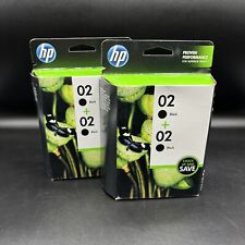 Set Of 2 Genuine HP 02 Twin Pack Black Ink Cartridges New In Box. Ex. Old Stock  picture