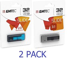2 PACK Emtec 32GB Slide Flash Drive - USB 3.1 - Blue/Gray (ECMMD32GC452) - NEW™ picture