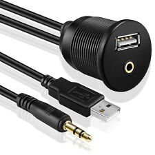 Car Dashboard Flush Mount Panel USB+ 3.5mm 1/8 AUX Extension Lead Cable Kit picture
