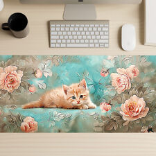 Cute Kitten Gaming Mouse Pad, Floral Mousepad, Extended Deskmat picture