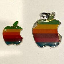 Vintage Apple Rainbow Logo Keychain Worn No Ring with Bonus Cloisonne Non-Pin picture