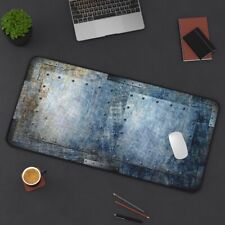 Steampunk Themed Desk Decor - Distressed, Blued Steel Sheets on Desk Mat. picture