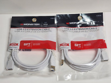 2 pack Monster 6’ High Performance USB 3.0 Extension Cable New in Bag  141098-00 picture