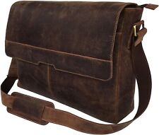 18 inch Vintage Leather Full Flap Messenger Handmade Bag Laptop Brown  picture