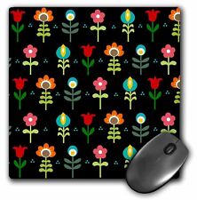 3dRose Retro floral pattern - Scandinavian colorful flowers on modern black - Sw picture