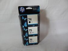 3x LOT- Genuine HP 74 Black + HP 75 + HP 75 Tri-Color Ink (exp. 2013) SEALED* picture