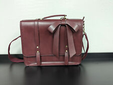 Women's Ecosusi Wine Red Vegan Leather Briefcase Lapto Bag w/ Detachable Bow picture