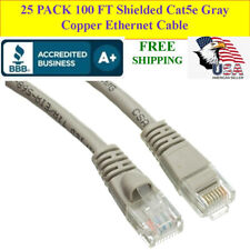 25 PACK 100 Ft Cat5e Gray Shielded Ethernet Patch Cable RJ45 Gold Connectors AWG picture