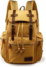 GEARONIC 21L Vintage Canvas Backpack Leather Rucksack Knapsack 15inch Khaki  picture