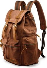GEARONIC 21L Vintage Canvas Backpack Leather Rucksack Knapsack 15inch Coffee  picture