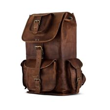 Handmade Brown Vintage Full Grain Goat Leather Backpack Laptop Rucksack Bag. picture