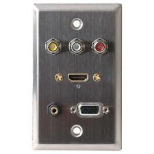Stainless Steel Wall Plate Pass Through for HDMI, VGA, 3 RCA and 3.5mm Stereo picture