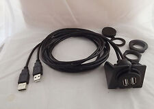 1x Car Dashboard Flush Mount Dual USB 2.0 A Male To 2x Female Extension Cable 2m picture