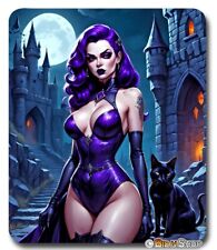 Witch & Black Cat Gaming Mouse Pad / Mousepad Anime Girl Fantasy Art Gothic Gift picture