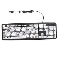 USB Wired PC Keyboard High Contrast Large Print White Keys Black Letter G8I8 picture