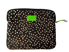 Kate Spade Pouch Storage 10 x 8 Neoprene Zipper Close Black Polka Dot Green trim picture