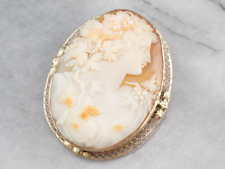 Vintage Bacchante Maiden Cameo Gold Brooch Pendant picture