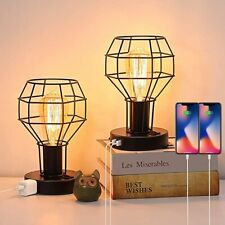 2pcs Small Vintage Edison Desk Lamp with USB Ports &Outlet Industrial Table Lamp picture