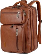 Leather Laptop Backpack Briefcase Hybrid 15.6 Inch Travel Brown  picture