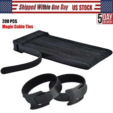 200 Cable Straps black Wire Cord Hook Loop Ties Reusable Fastening Organizer-Lot picture