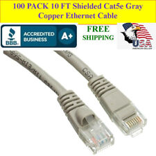 100 PACK 10Ft Cat5e Gray Shielded Ethernet Patch Cable RJ45 Gold Connectors AWG picture