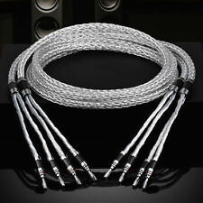 Pair Speaker Cable Silver Plate Banana/Spade Plug 8 Awg 8N OCC Carbon Fiber Cord picture