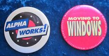  Pair of Vintage PC Pin Back Alpha Works And Wordperfect Moving To Windows picture