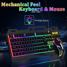 Wired Gaming PC Keyboard & Mouse Combo Mechanical RGB Backlit Light+Phone Holder picture
