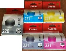 Set 5 Genuine Factory Sealed  Canon 220 Black & & 221 Inkjet Cartridges picture