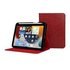 iPad Mini 6 Red Genuine Cowhide Leather Case - With Pencil Holder - Sleep/Wake picture