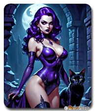 Witch & Black Cat Gaming Mouse Pad / Mousepad Anime Girl Fantasy Art Gothic Gift picture