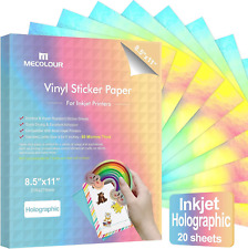 MECOLOUR Holographic Sticker Paper Printable Rainbow Vinyl 20 Sheets 8.5 x 11 picture