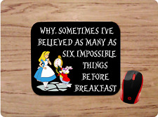 ALICE IN WONDERLAND W/ WHITE RABBIT MOVIE QUOTE CUSTOM GAMING COMPUTER MOUSE PAD picture