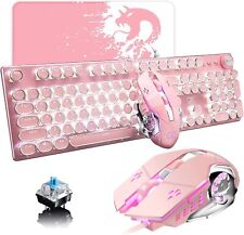 Retro Vintage Mechanical Gaming Keyboard Mouse White LED Backlit Wired Cute  picture
