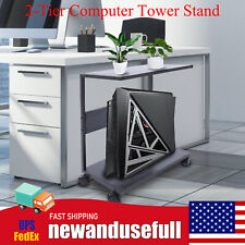 2-Tier Computer Tower Stand, Under Desk CPU Stand PC Stand w/ Rolling Wheels picture