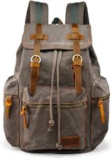 GEARONIC 21L Vintage Canvas Backpack Leather Rucksack Knapsack 15inch Gray  picture