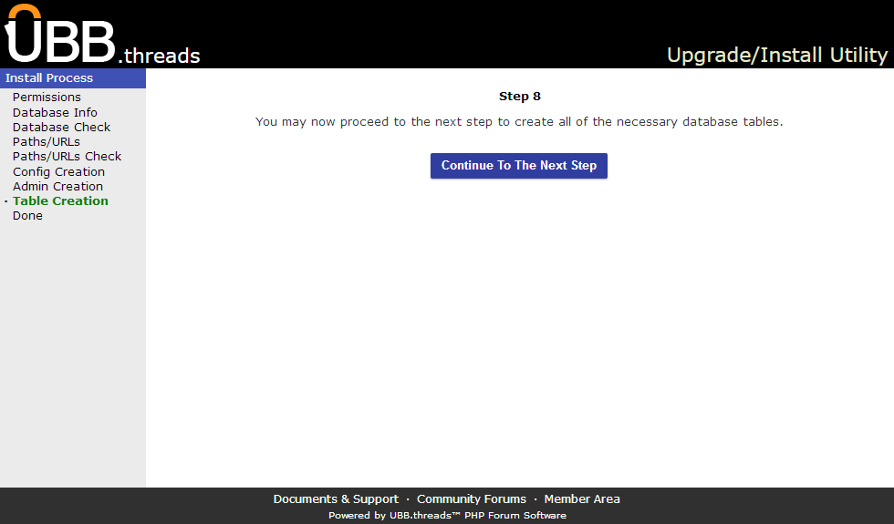 Click image to show larger version Table Create screen