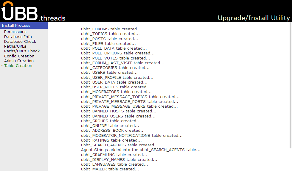 Click image to show larger version Table Creation screen