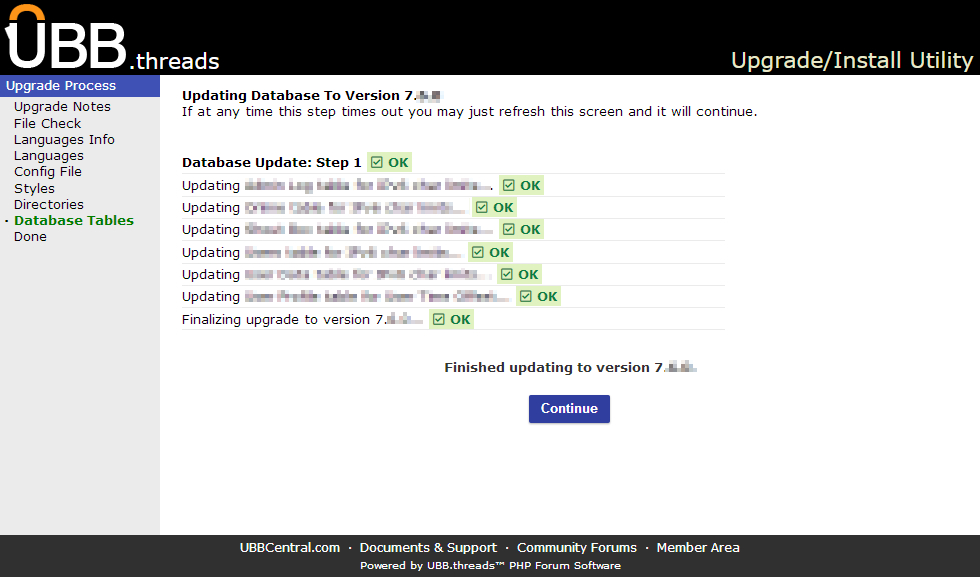 Click image to show larger version Database Tables screen