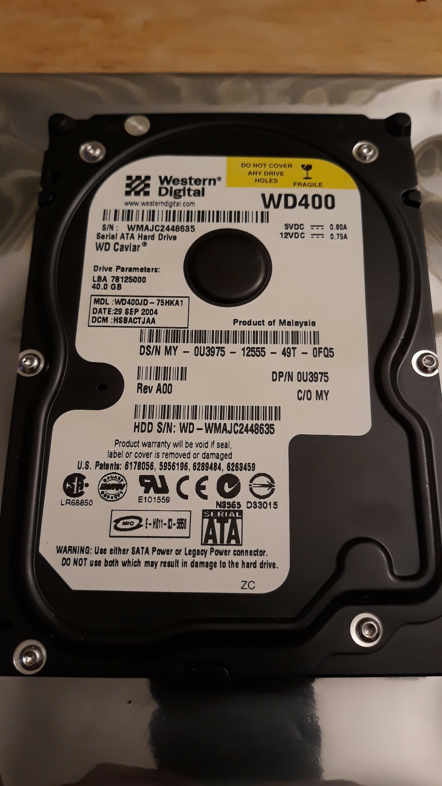 Western Digital Caviar SATA 40GB Internal 7200RPM 3.5" WD400JD-75HKA1 Hard Drive