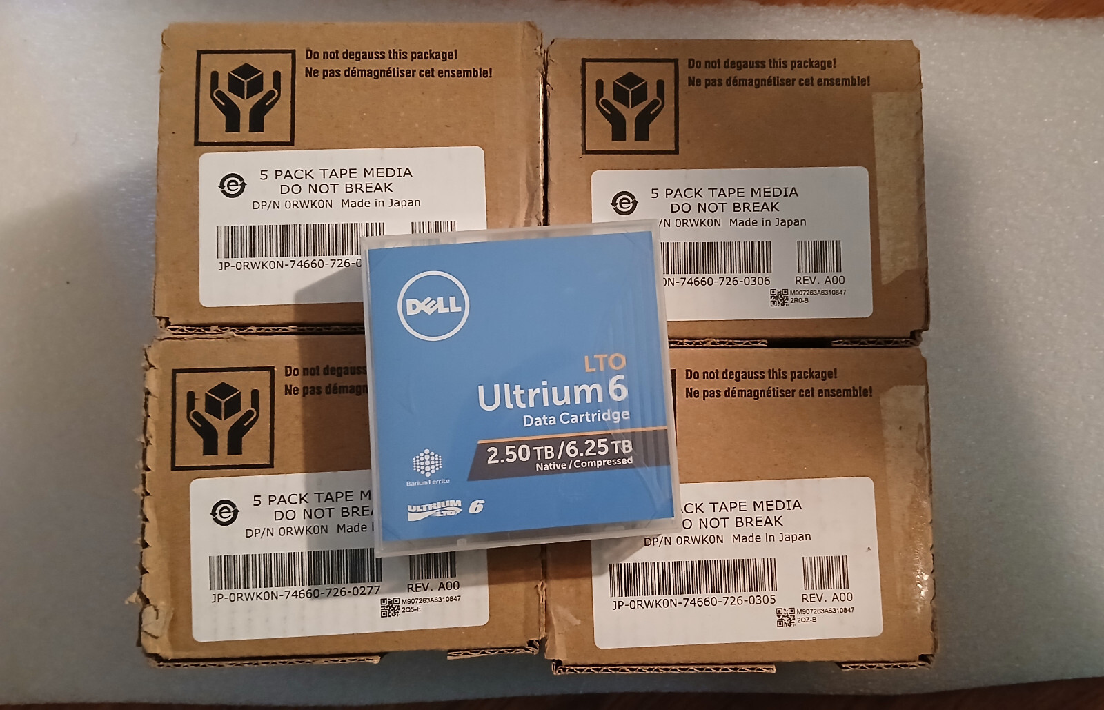 New Dell 3W22T  LTO-6 Tape Media 2.5TB/6.25TB 03W22T 20 pack LTO6 0RWK0N