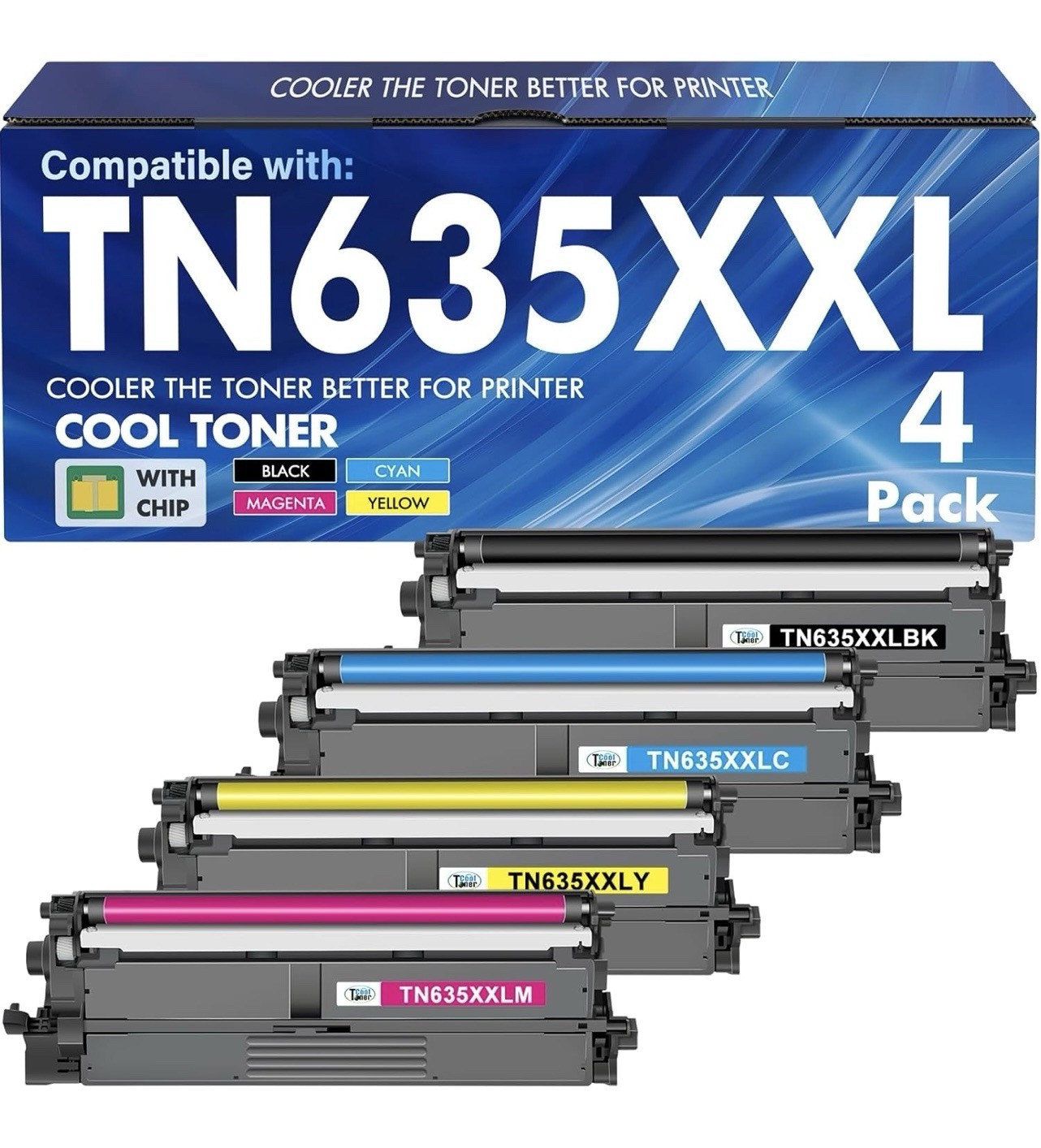 TN635XXL 4 Pack Compatible Toner Cartridge Set for Brother Printers