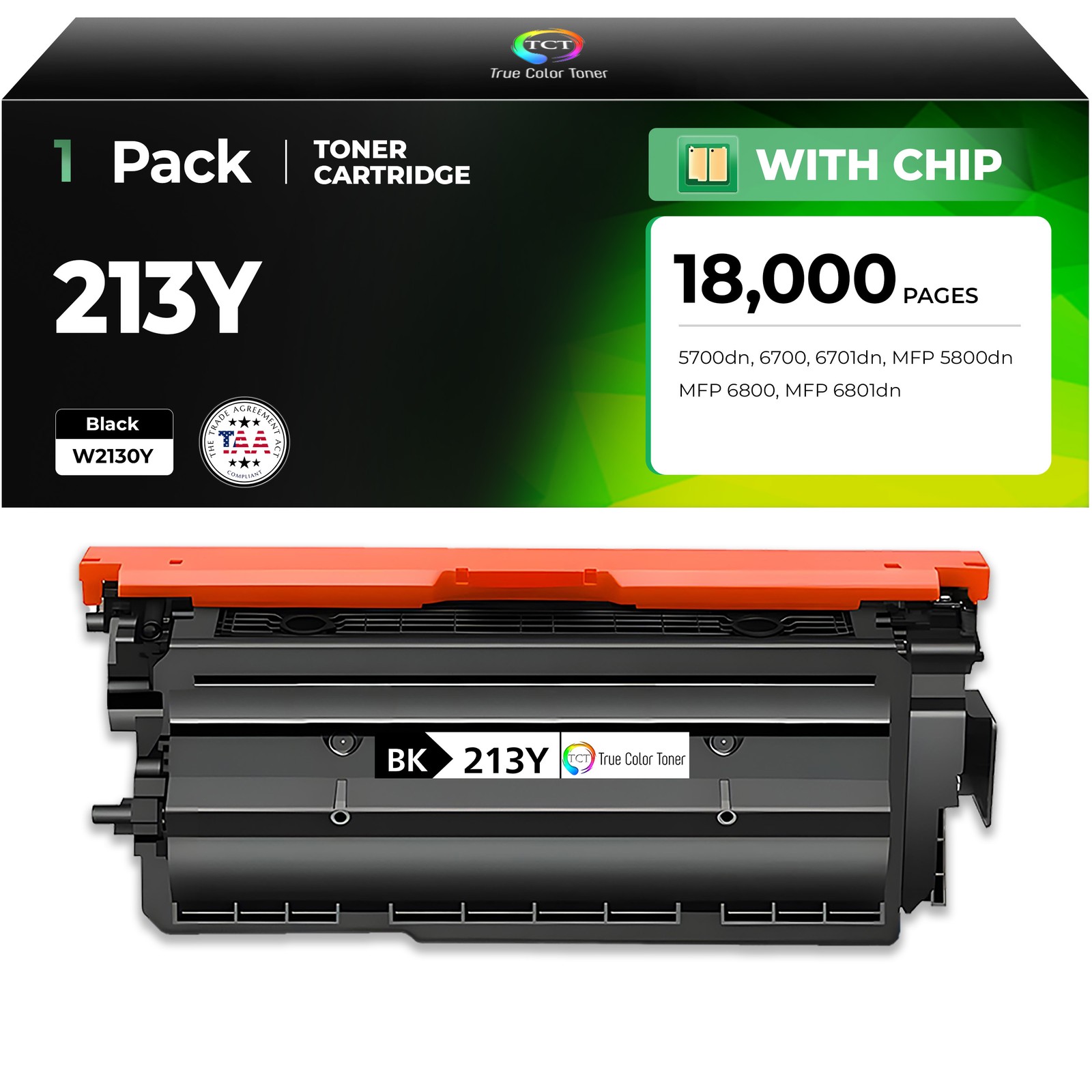 TCT W2130A TAA Compliant Black Toner Cartridge for HP 213Y - 5700dn 6700 6701dn