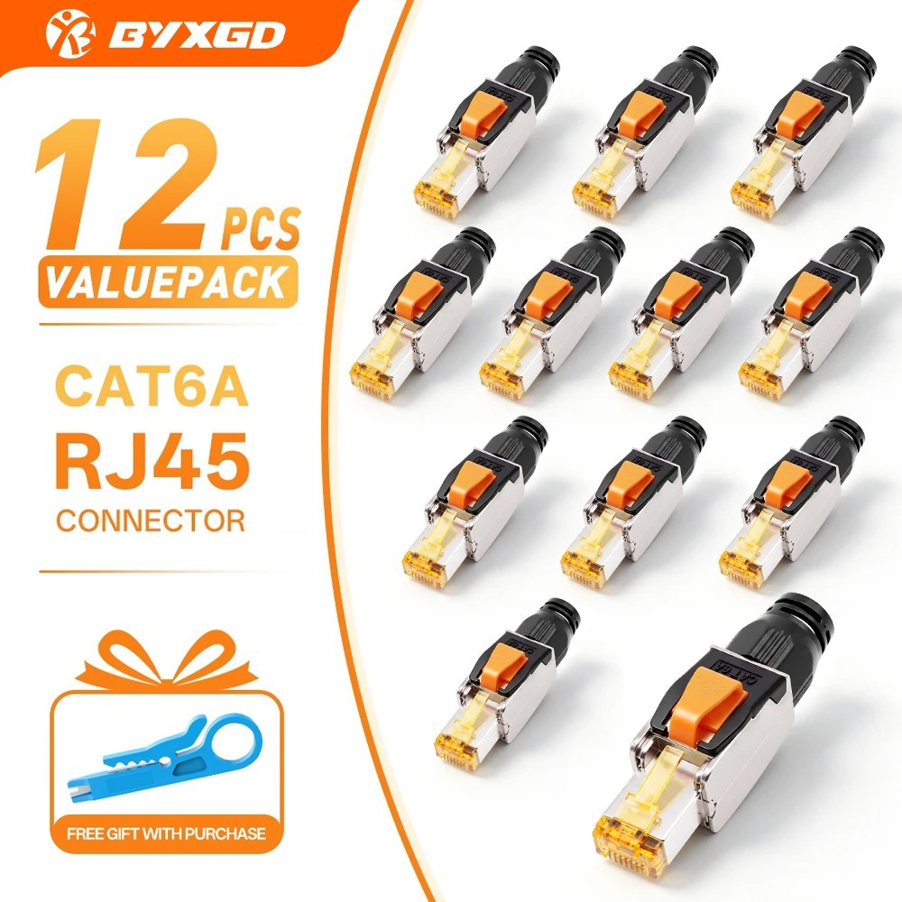 12PCS Cat6A Shielded RJ45 Field Termination Plug No Crimp Tool-Free 10Gbps STP
