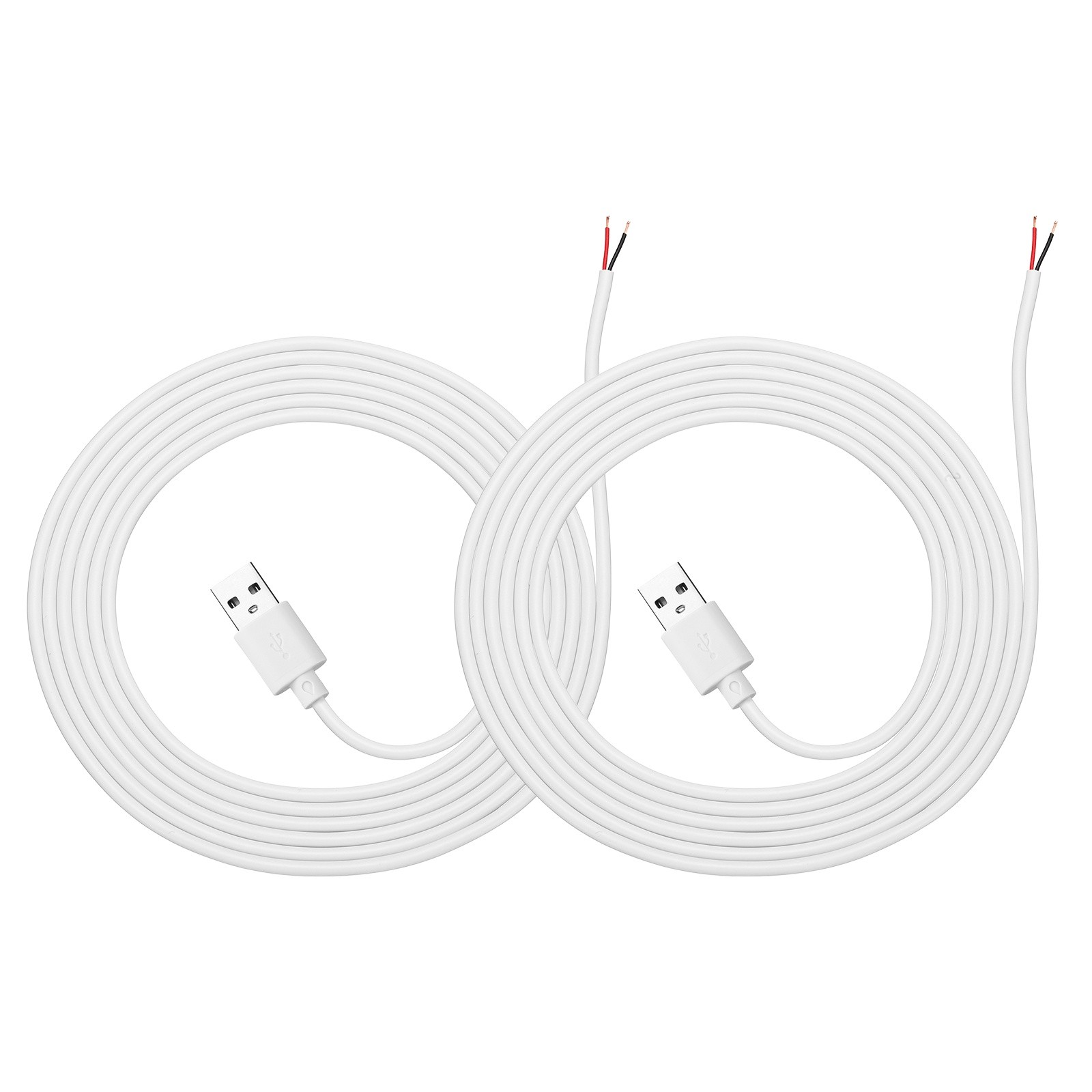 2Pcs 2m/6.56Ft USB Pigtail Cable, 5V 2.4A USB A to 2 Pin Bare Wires, White