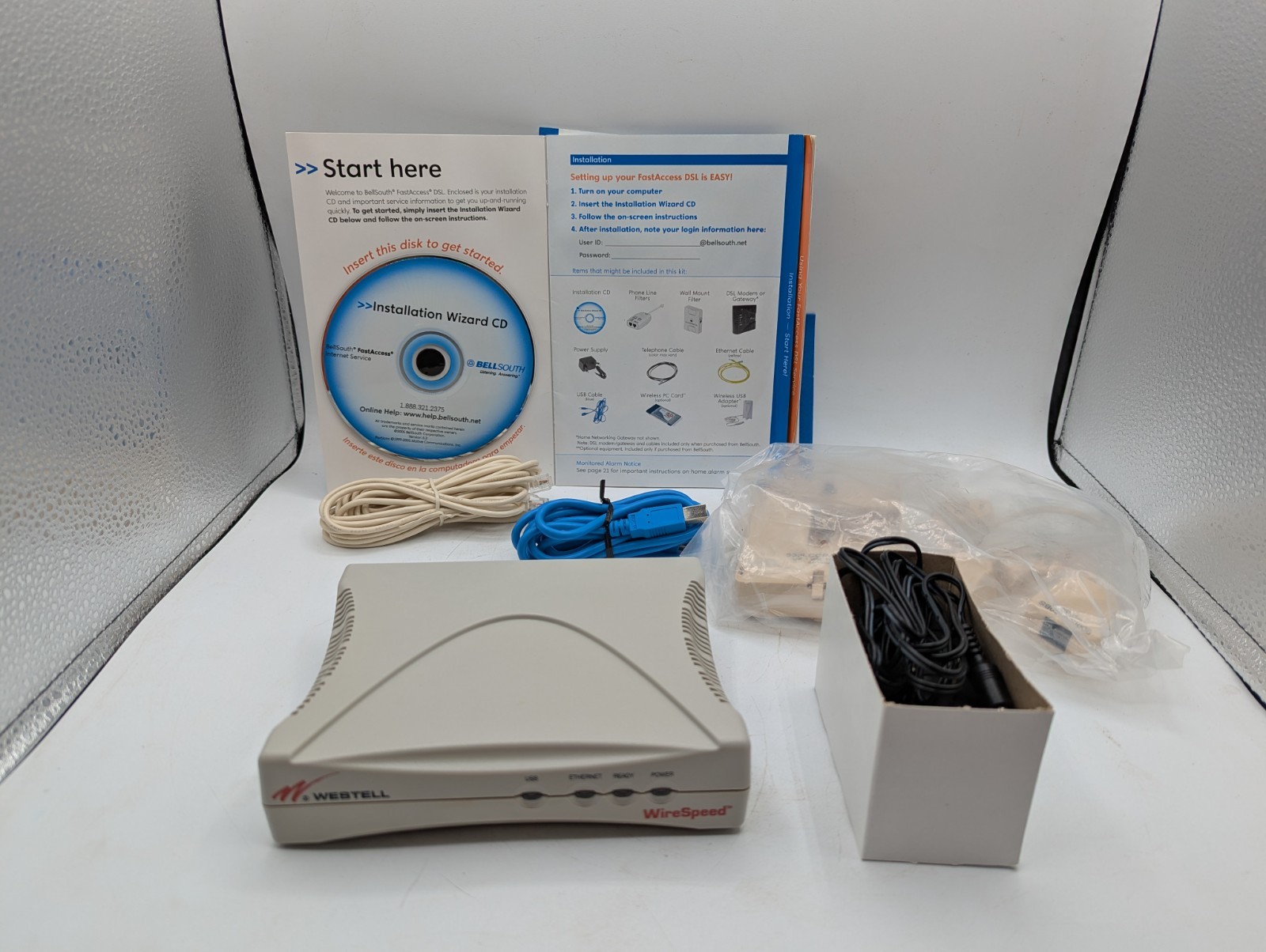Westell DSL Modem B90-210030-04S2 w/ cables filter and CD OPEN BOX - ST52