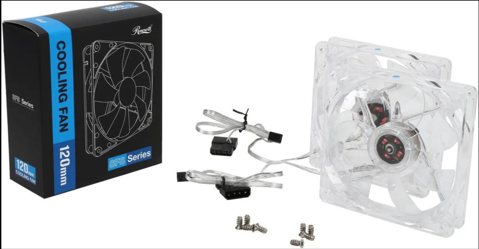 Rosewill ROCF-13002 - 120mm Computer Case Cooling Fan with LP4 Adapter - Transpa