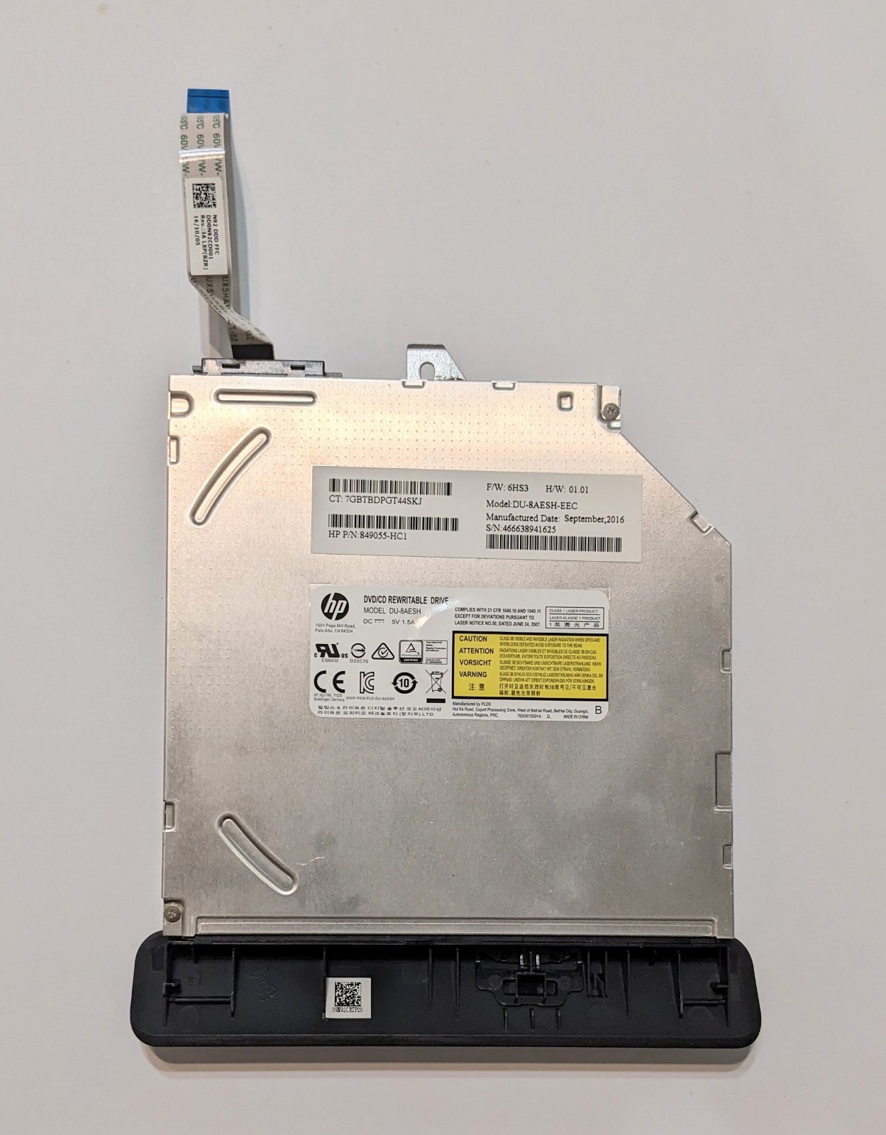 HP All-in-One DVD RW Drive DU-8AESH 849055-HC1 w/ Bezel Bracket & Ribbon Cable