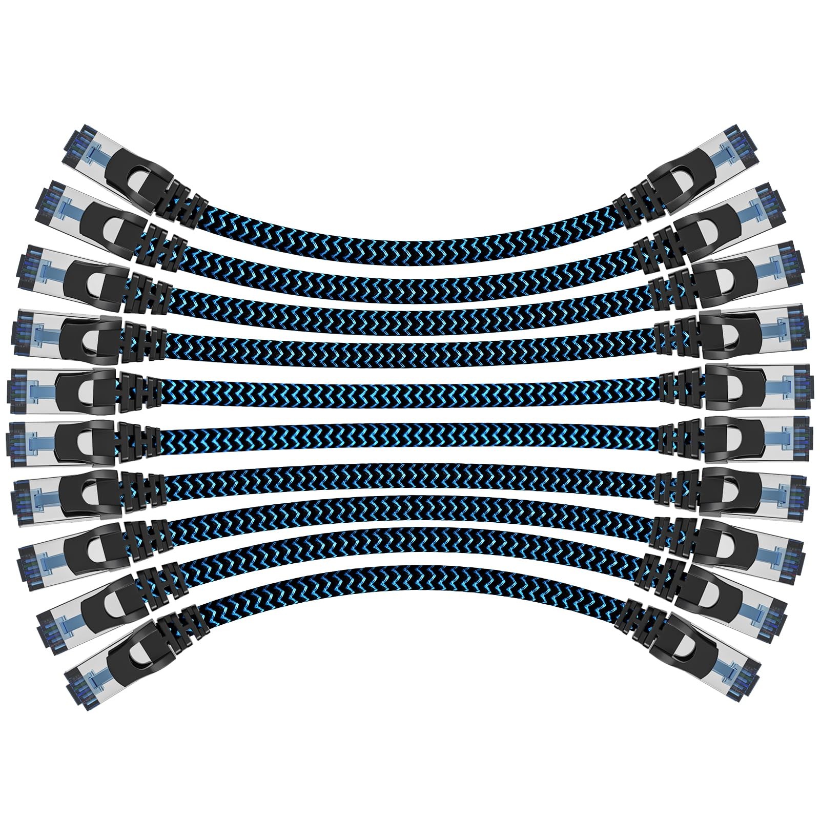10 PCS 12 ft Blue Cat8 Ethernet Cable High Speed 40Gbps 2000MHz Braided LAN