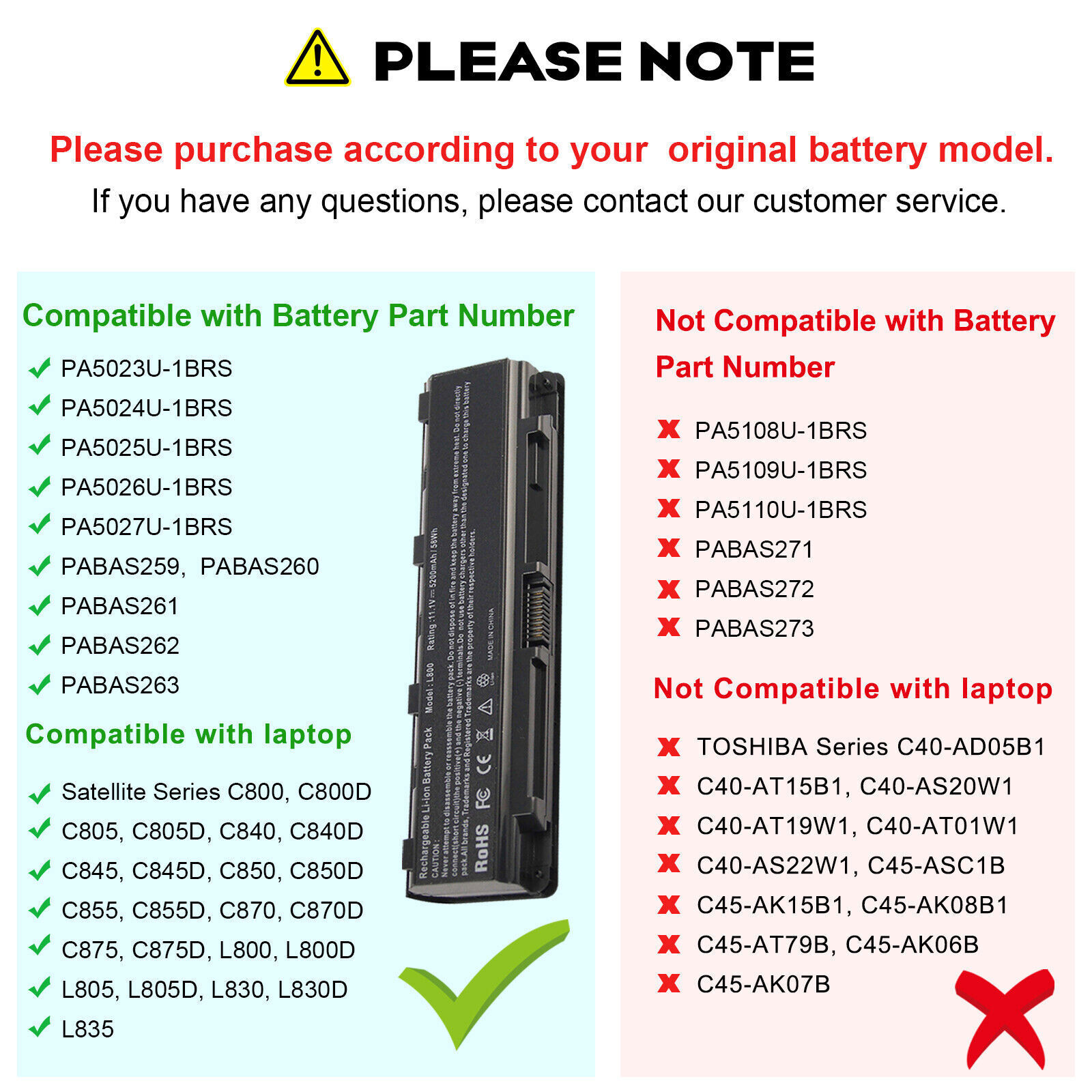 PA5109U-1BRS PA5024U-1BRS Battery for Toshiba Satellite C850 C805 PA5023U-1BRS